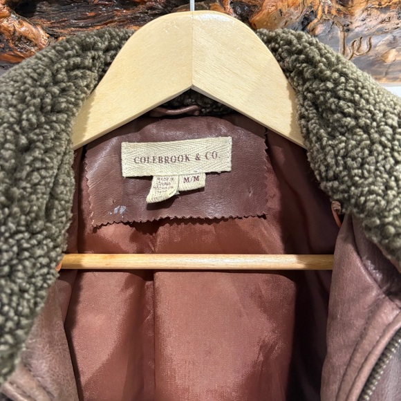 Colebrook & Co Vintage Women's Brown Leather Bomber Jacket Shearling Collar - Picture 10 of 14